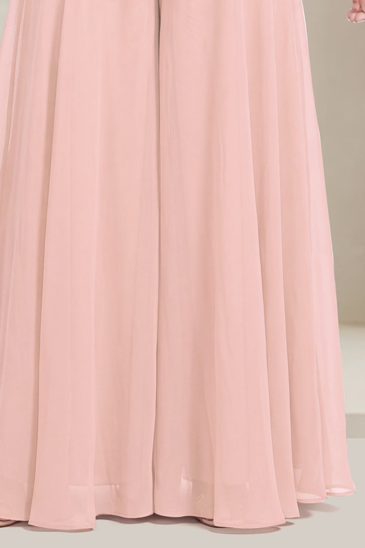Peach Jacket Styled Palazzo Salwar Suit with Beads, Sequins and Embroidery Detailing