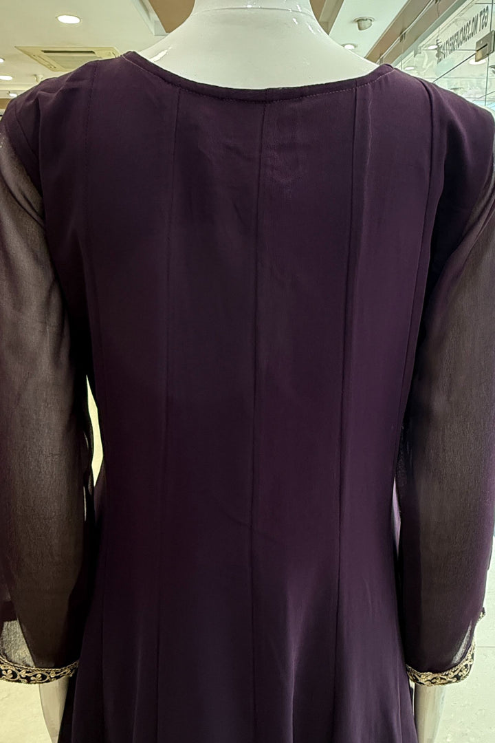 Dark Wine Stone, Sequins, Zardozi and Beads work Aline Cut Salwar Suit