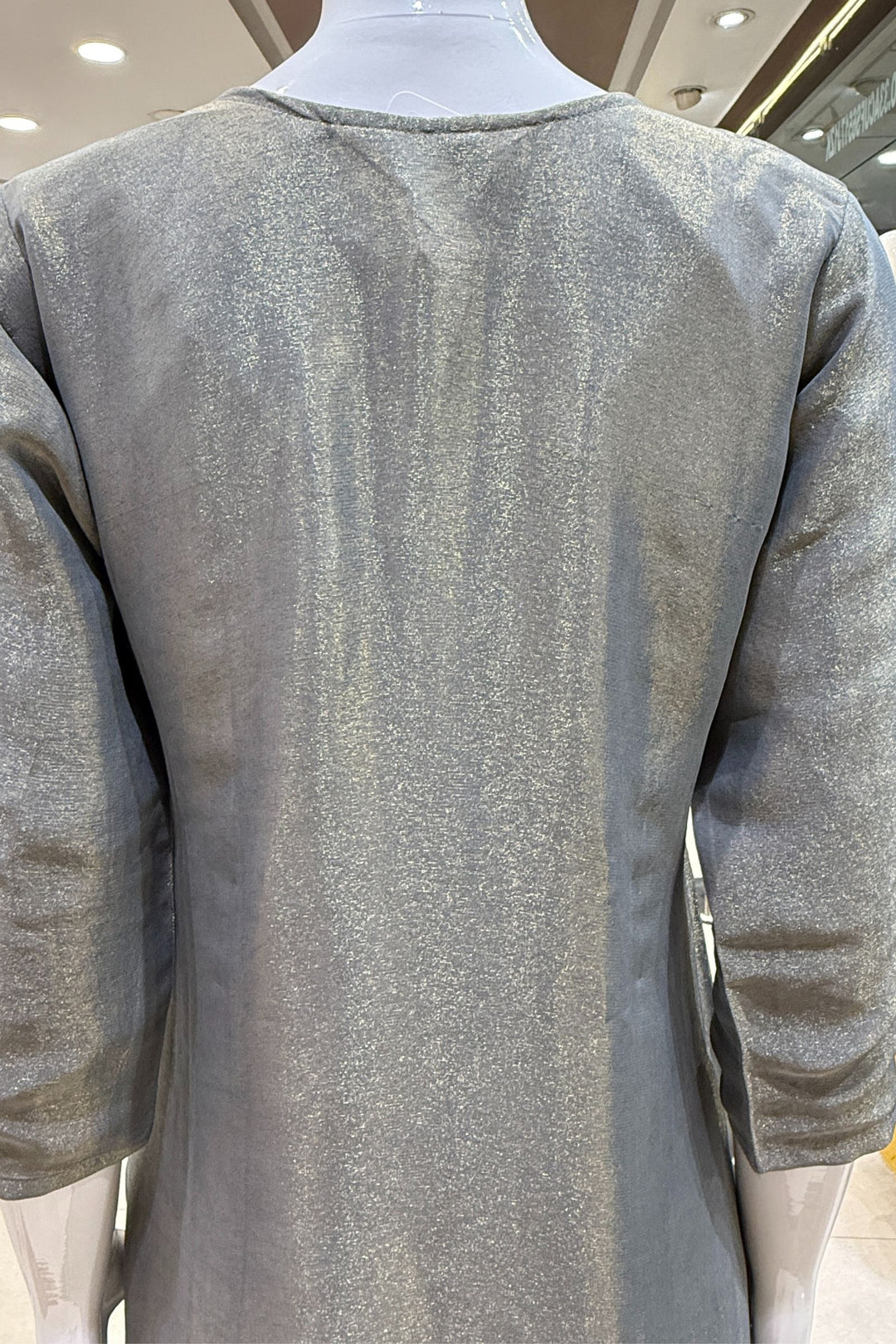 Grey Sequins, Zari and Banaras work Straight Cut Salwar Suit