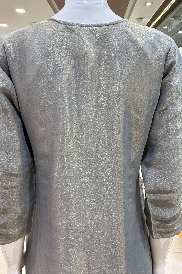 Grey Sequins, Zari and Banaras work Straight Cut Salwar Suit