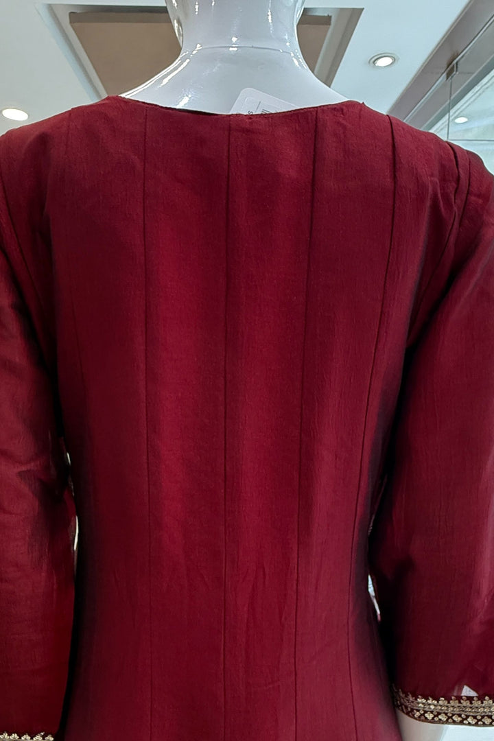Maroon Sequins and Zari work A-line Cut Salwar Suit