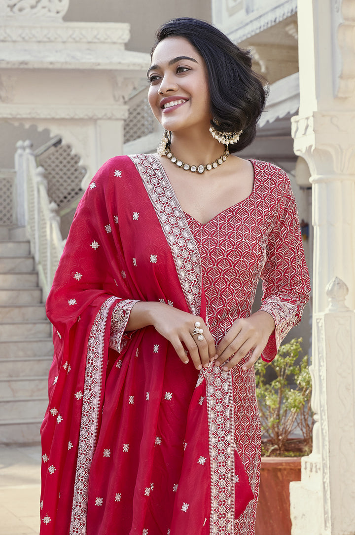 Rani Pink Embroidery and Sequins work Sharara Salwar Suit