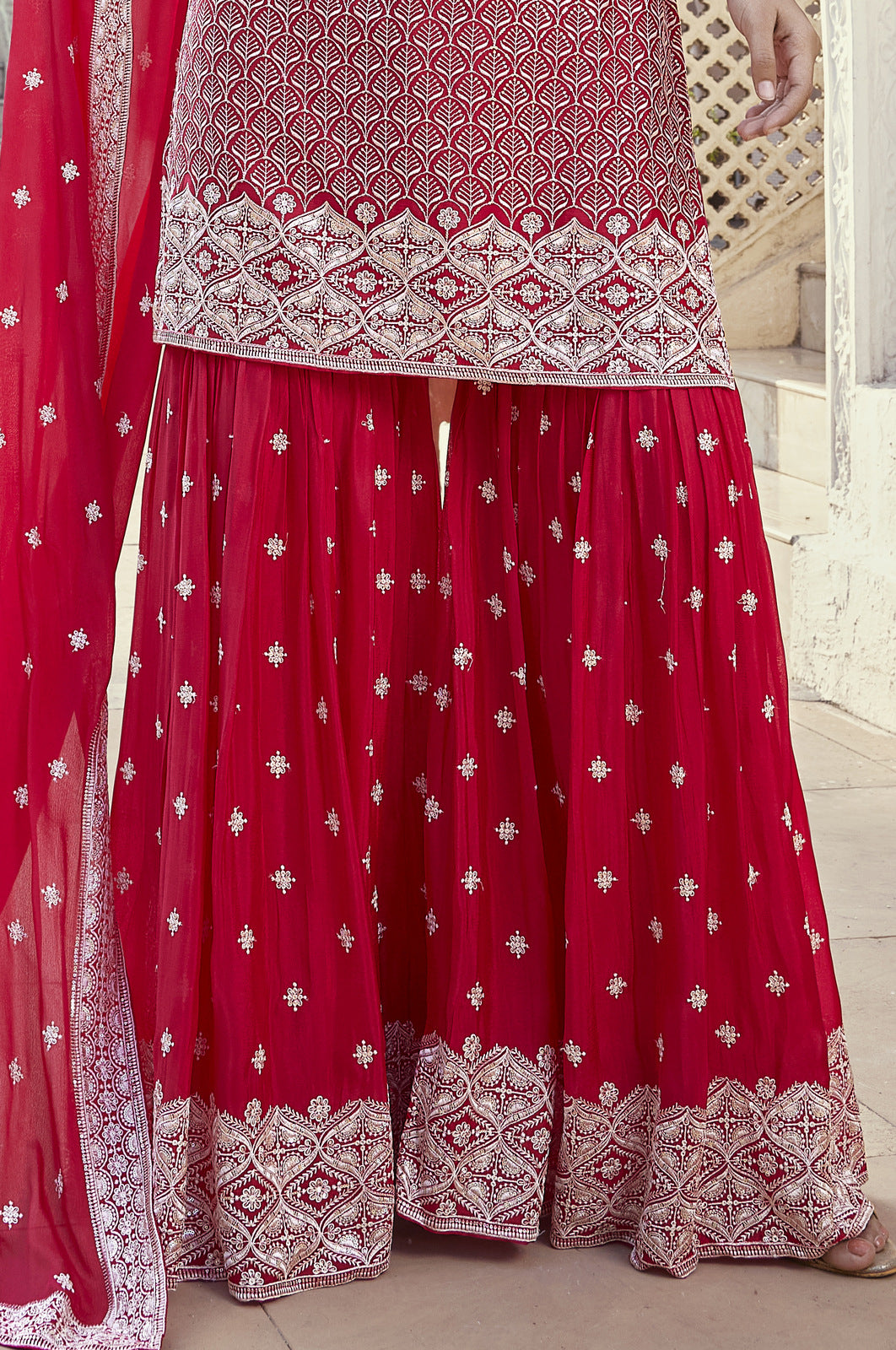 Rani Pink Embroidery and Sequins work Sharara Salwar Suit