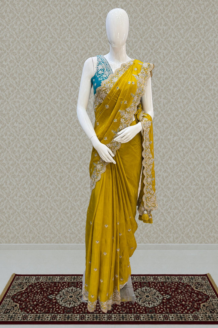Mustard Sequins, Zari and Thread work Saree