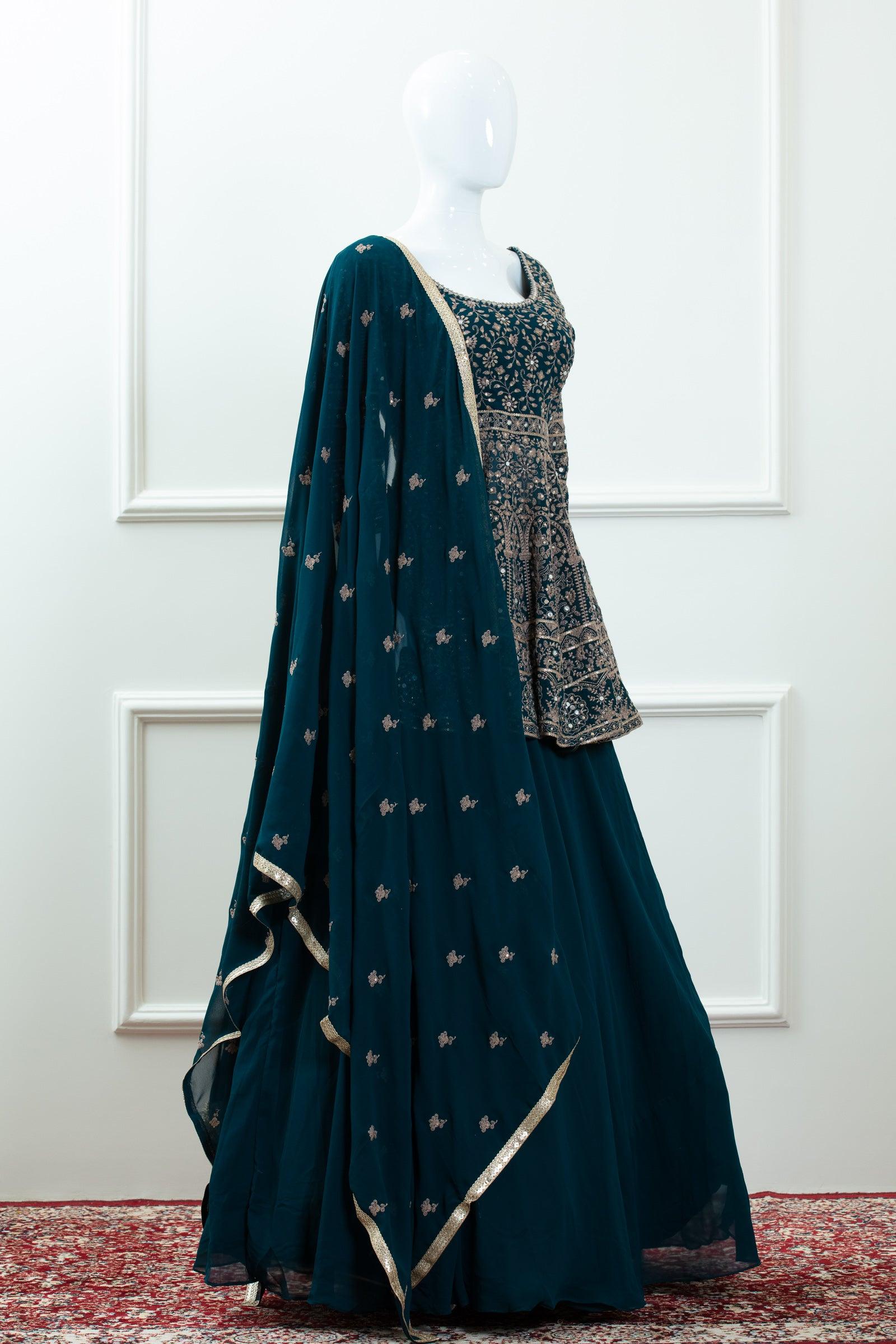 Sage Net Peplum Matching Dupatta - Brocade Lehenga | Bridal dress design,  Bridal mehndi dresses, Brocade lehenga