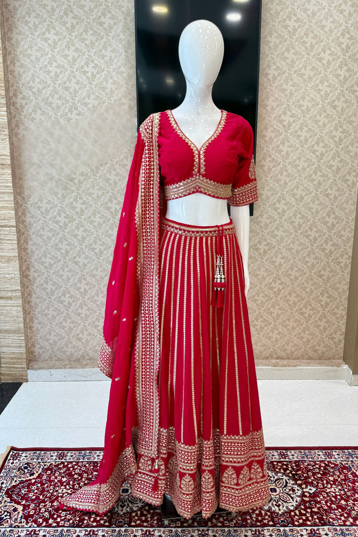 Rani Pink Sequins and Zari work Crop Top Lehenga