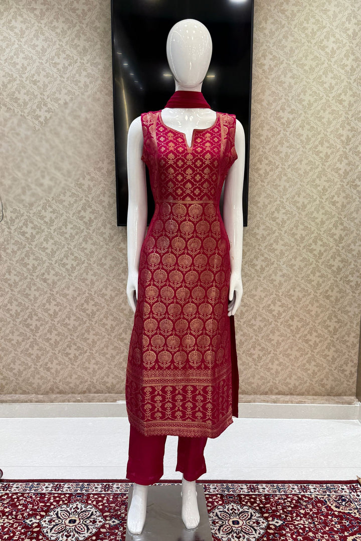 Rani Pink Banaras work Straight Cut Salwar Suit