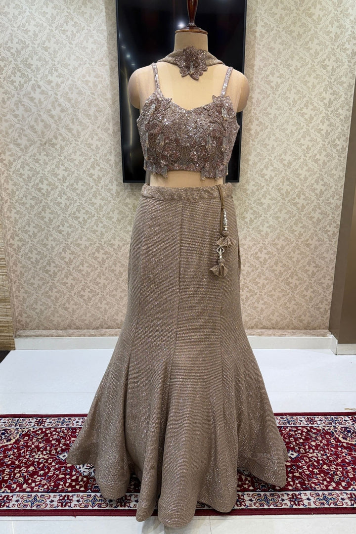 Brown Sequins and Beads work Mermaid Cut Lehenga Set