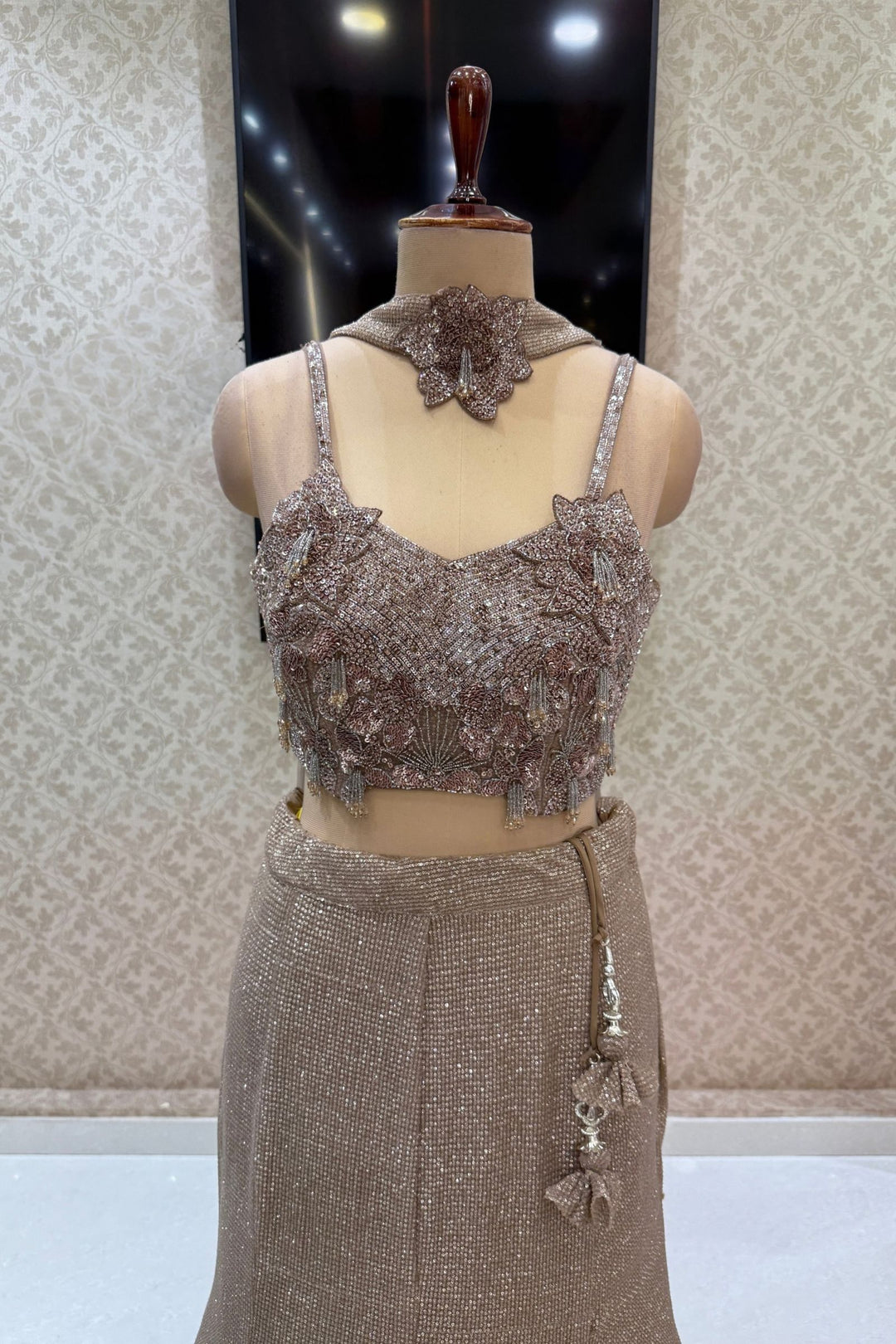 Brown Sequins and Beads work Mermaid Cut Lehenga Set