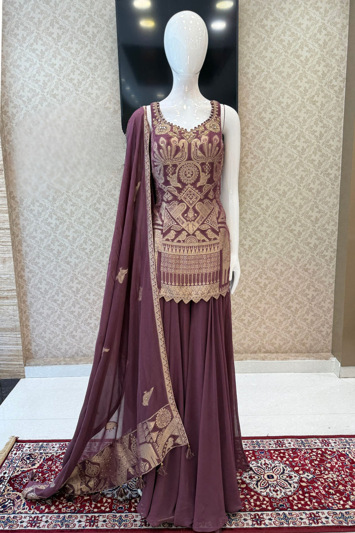 Light Wine Banaras, Stone, Zardozi and Beads work Palazzo Salwar Suit