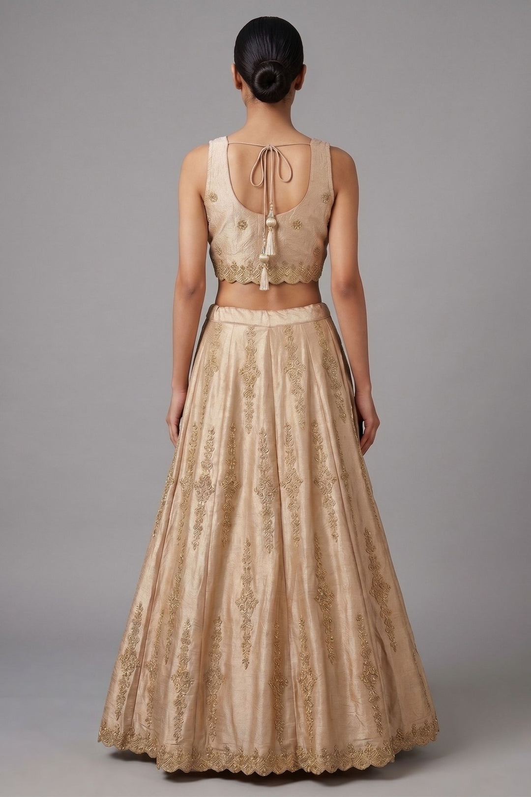 Gold Stone, Beads and Zari work Lehenga Set