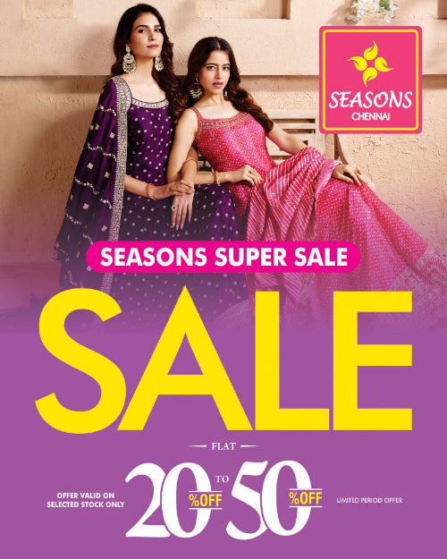 Seasons Chennai Super Sale with  women in traditional attire and promotional text.


