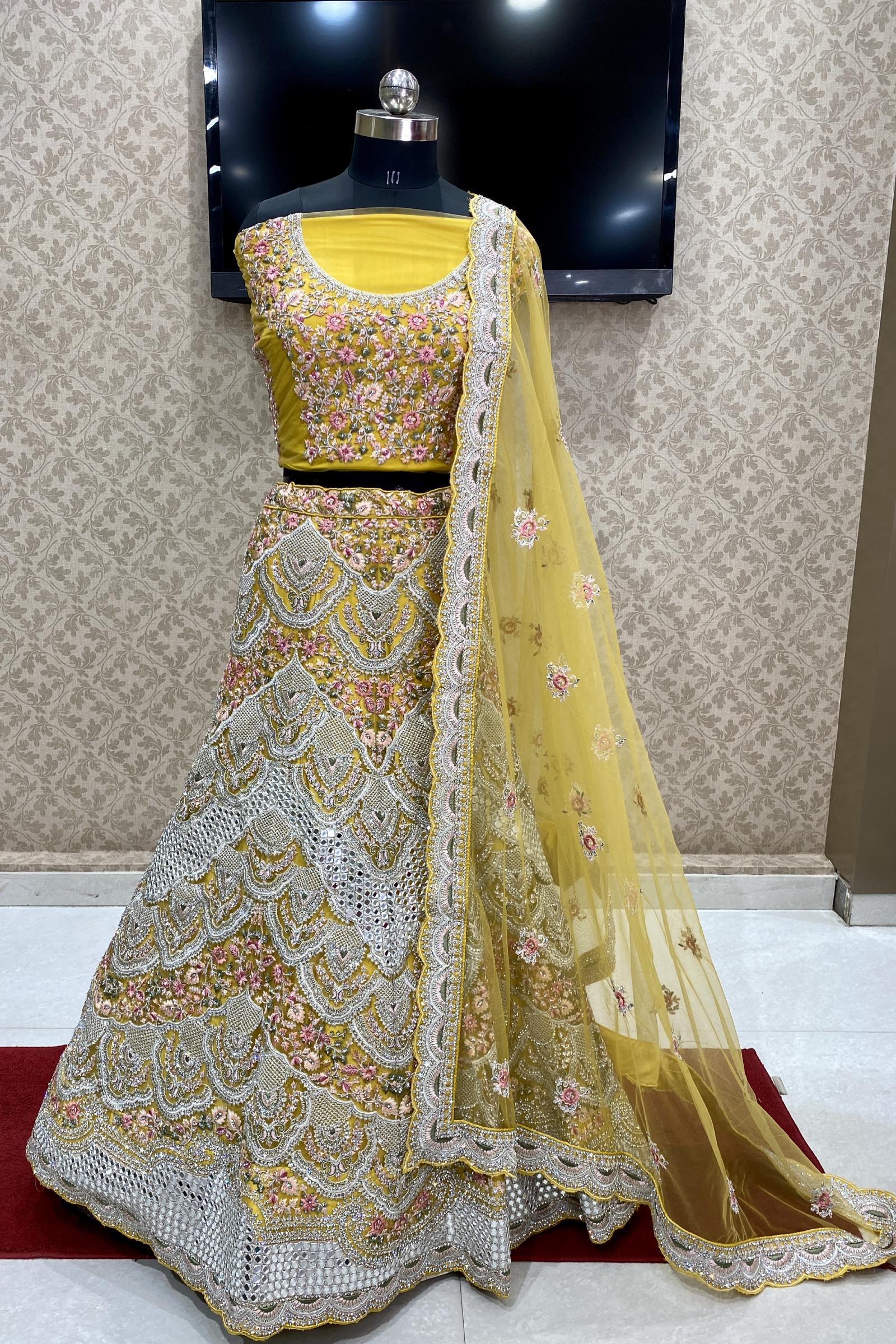 Yellow Embroidery With Print And Diamond Wedding & Party Wear Bridal Lehenga  Choli - Zakarto