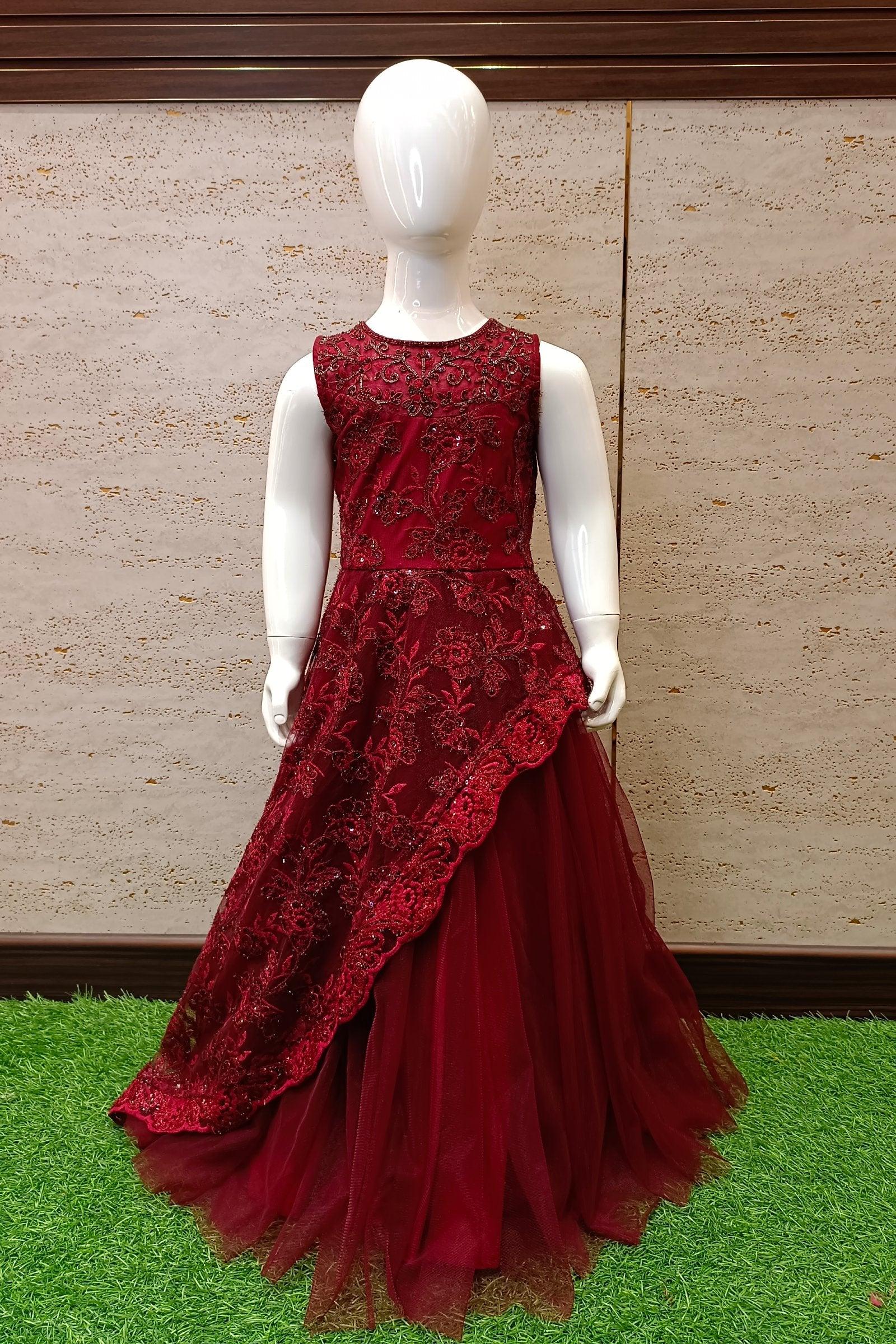 Gorgeous Designer Party Wear Maroon Gown | Latest Kurti Designs