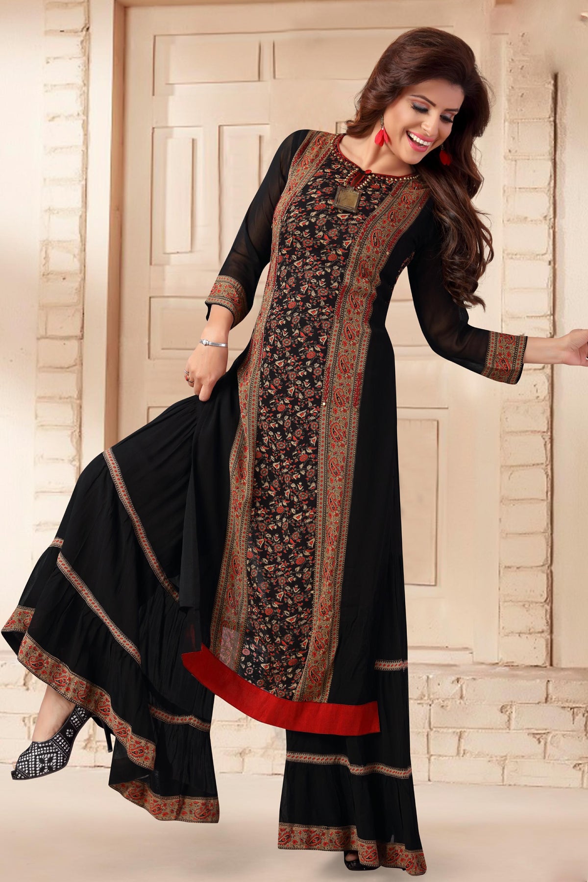 Black Heavy Designer Work Palazzo Suit  Indian Heavy Anarkali Lehenga  Gowns Sharara Sarees Pakistani Dresses in USAUKCanadaUAE  IndiaBoulevard