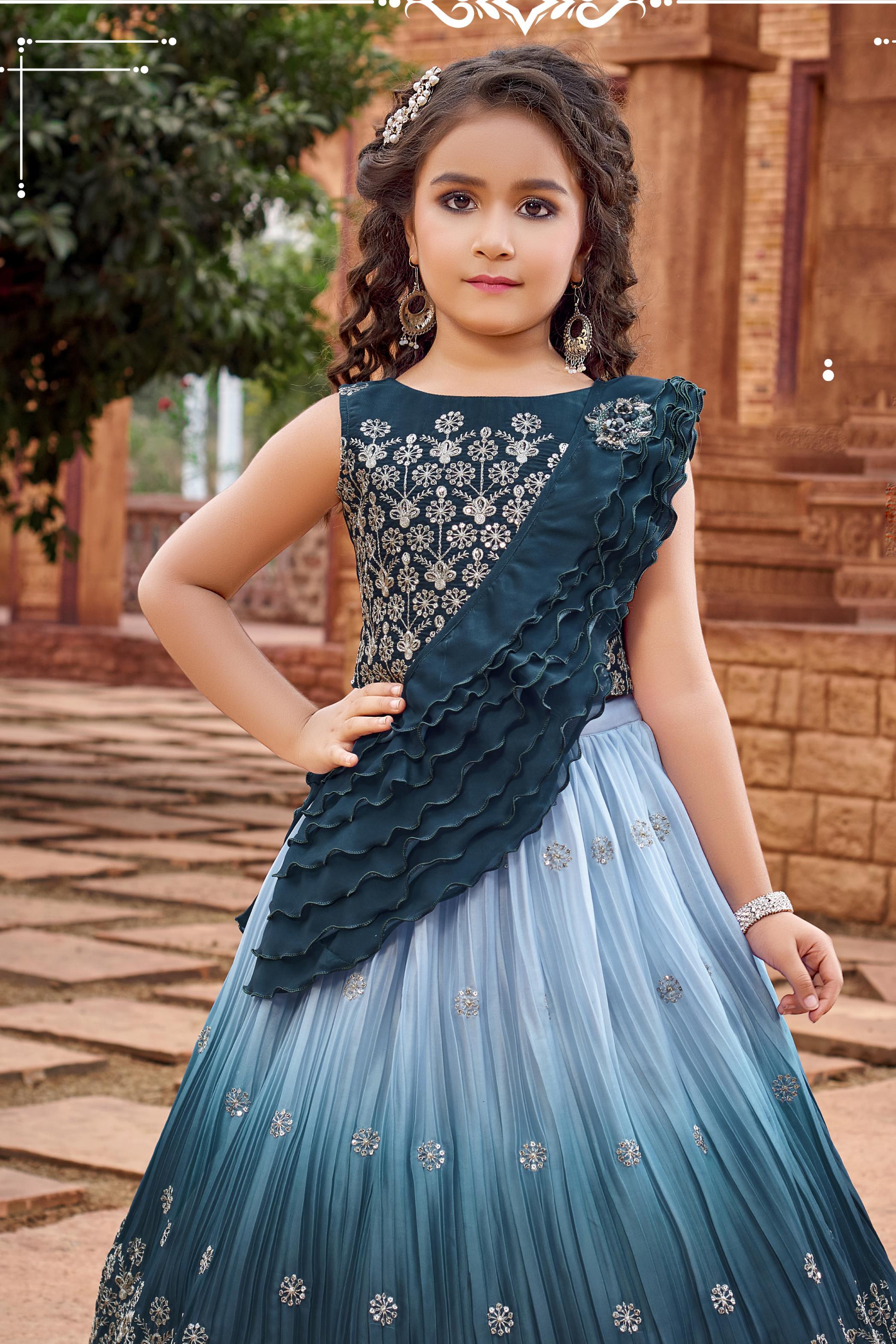 Geogratte Party Wear Kids Lehenga In Light Pink WIth Embrodiery Work - Lehenga  Girls - Kids