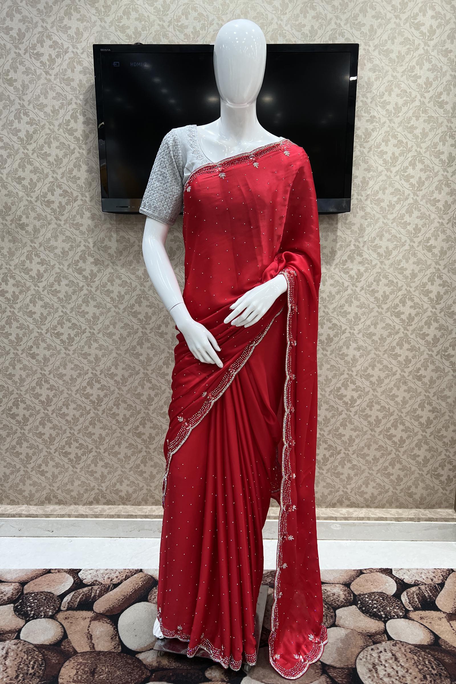 Sensational Red Color Patola Silk Saree With Matching Boat Neck Blouse