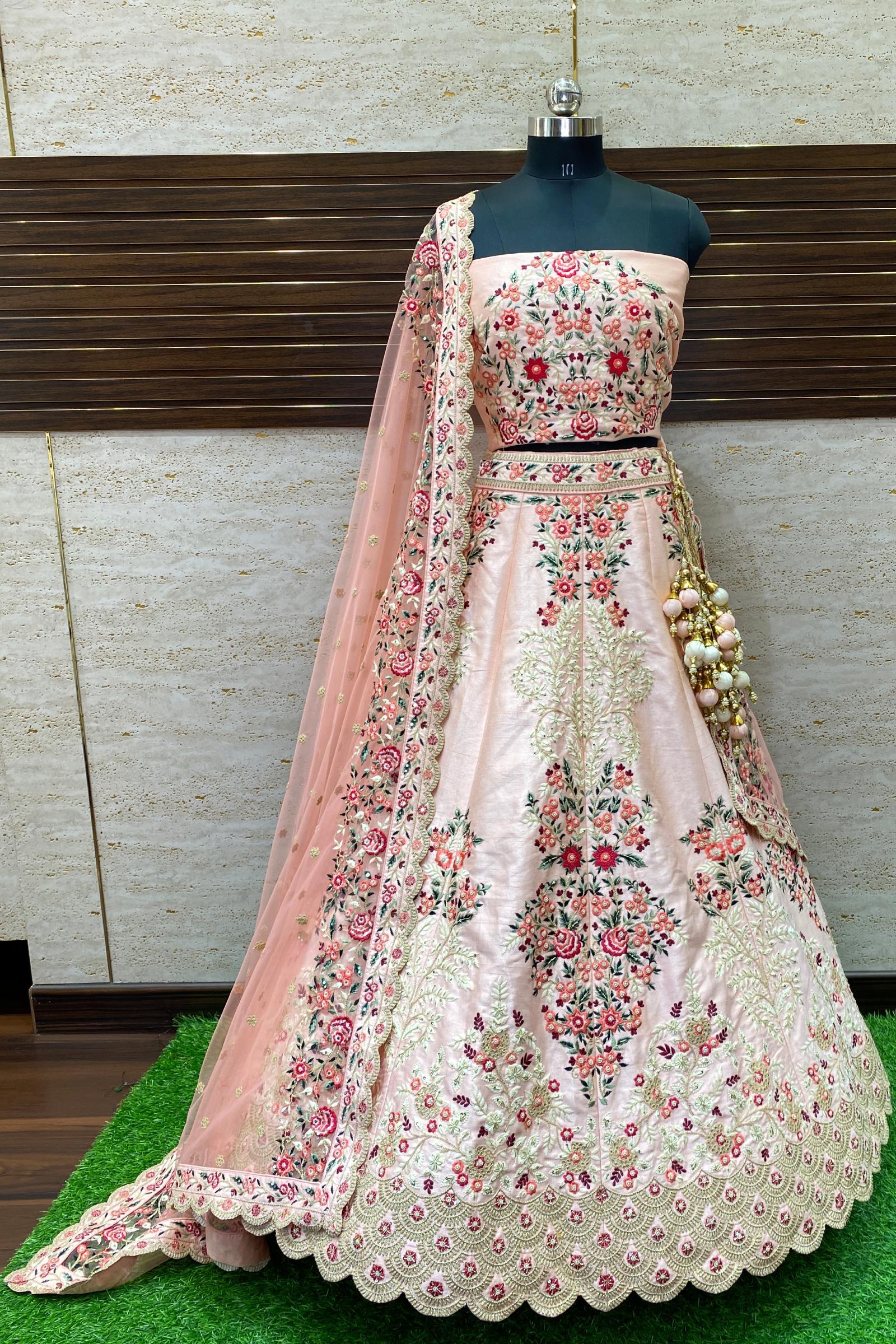 Pink Colour Bridal Lehenga Choli Velvet Fabric With Embroidery,Hand Work.