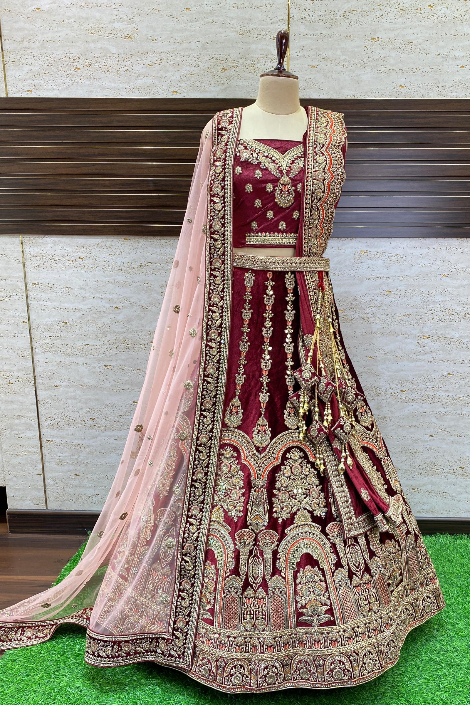 Maroon Colored Bridal Velvet material Lehenga Choli With Embroidery Work  HLC16 in Surat at best price by 24 Fashion - Justdial