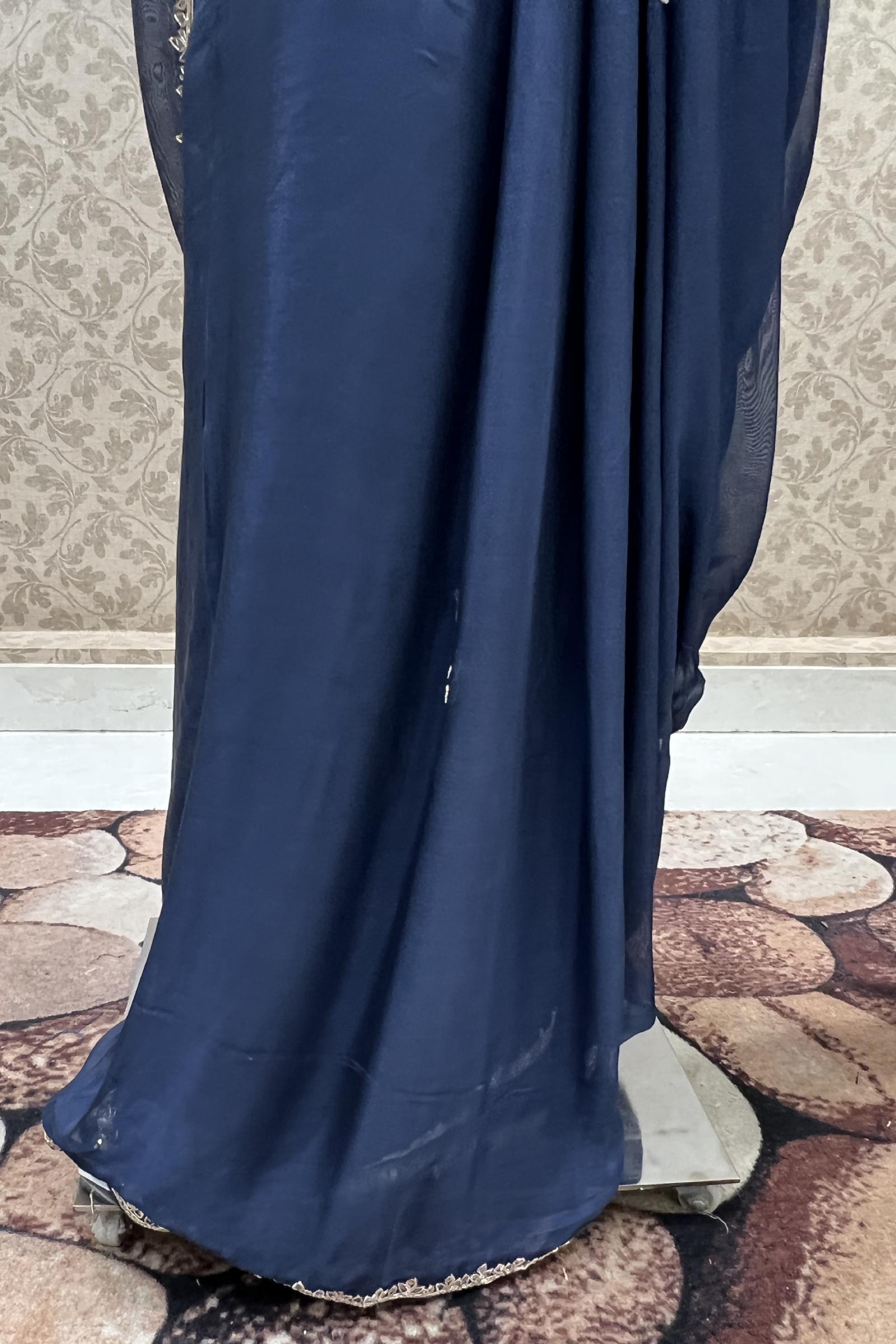 Opulent Navy Blue Banarasi Silk Saree With Majesty Blouse Pi