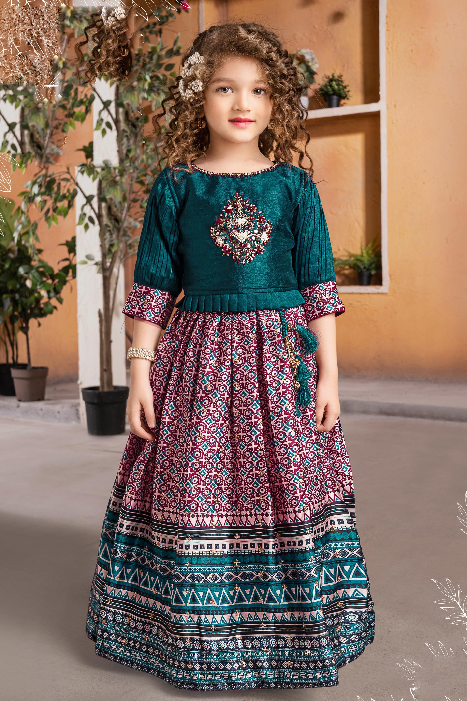 Kundan Work Maroon Lehenga Choli For 6, 7, 8, 9 10 Year Girls, INDIAN DRESS  for Kids #18325 | Buy Online @ DesiClik.com, USA