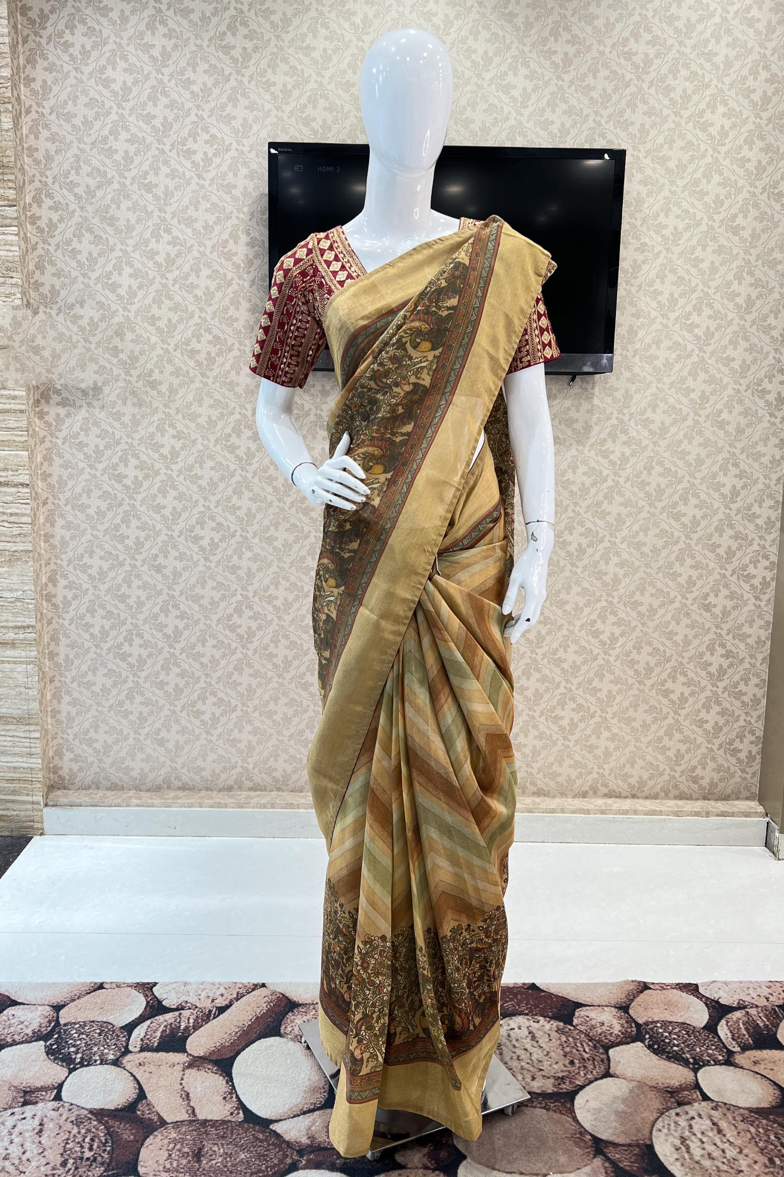 Handloom Silver Tissue Silk Saree with Blouse Piece - HOUSE OF BEGUM -  3843006