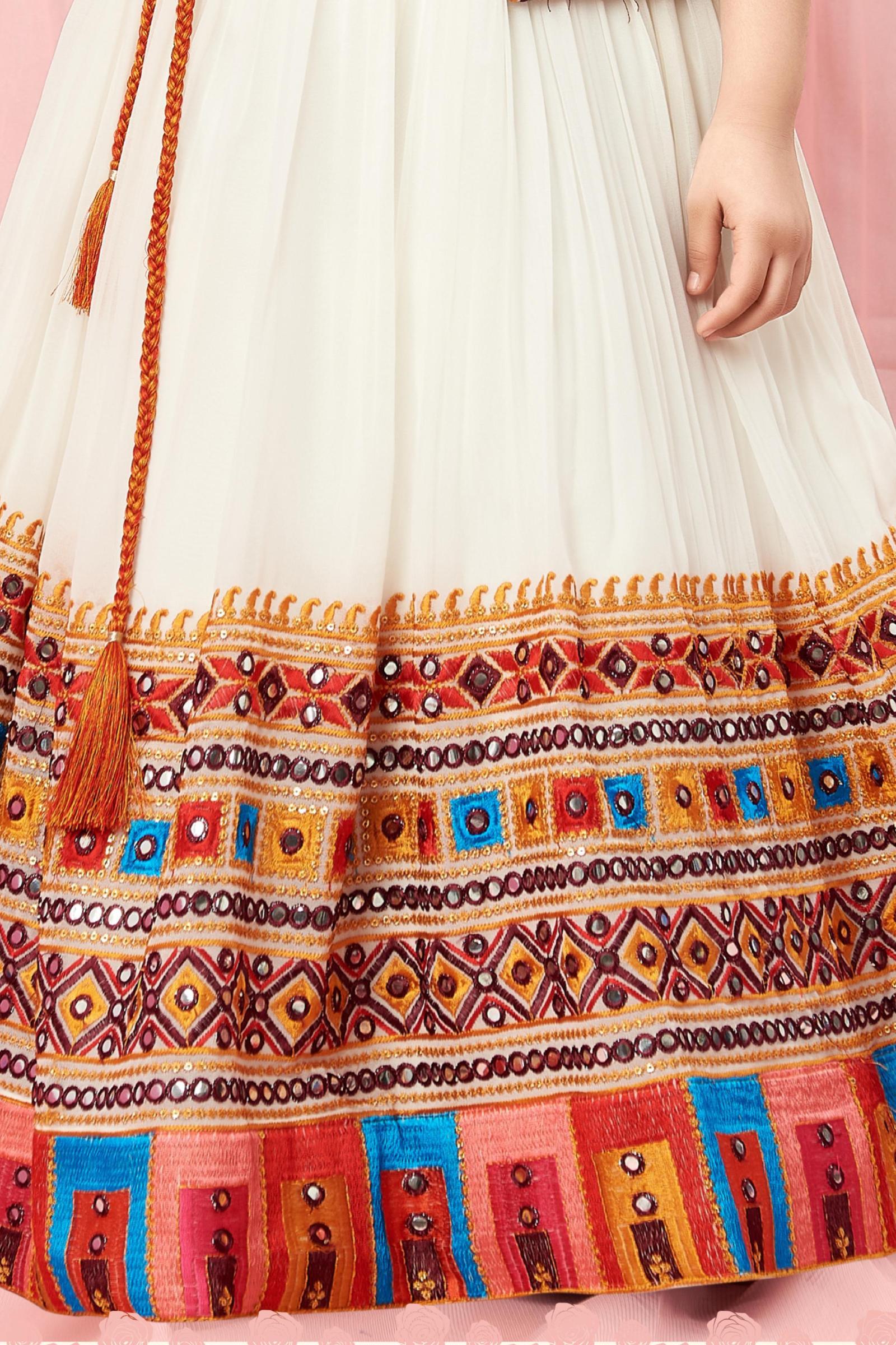Buy Aarika Girl's Orange & Red Traditional Gujarati Lehenga Choli Set With Mirror  Work - Lehenga Choli for Girls 2154084 | Myntra