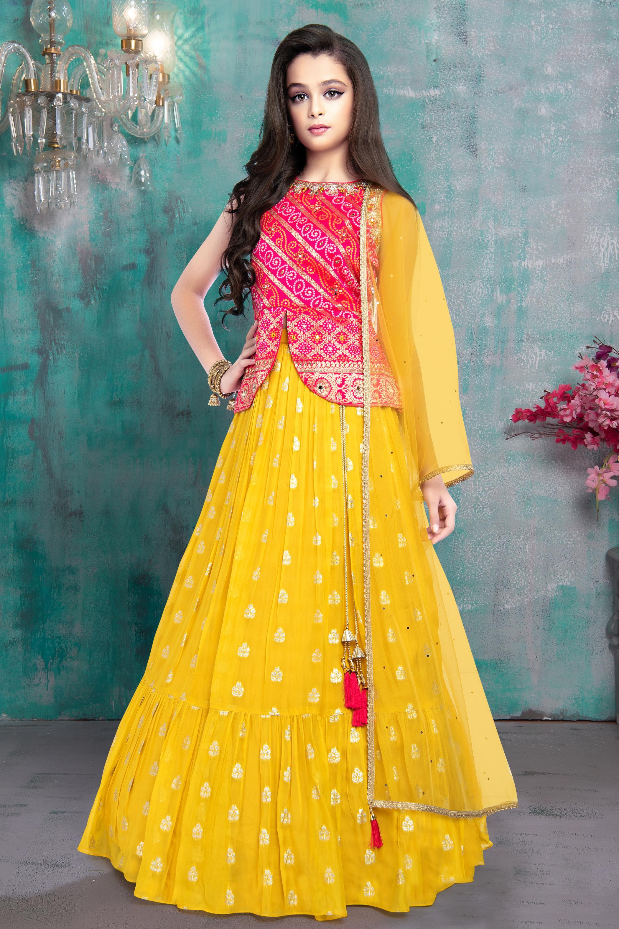 Pink and Yellow Color Wedding Wear Lehenga & Blouse with Dupatta –  fashionnaari