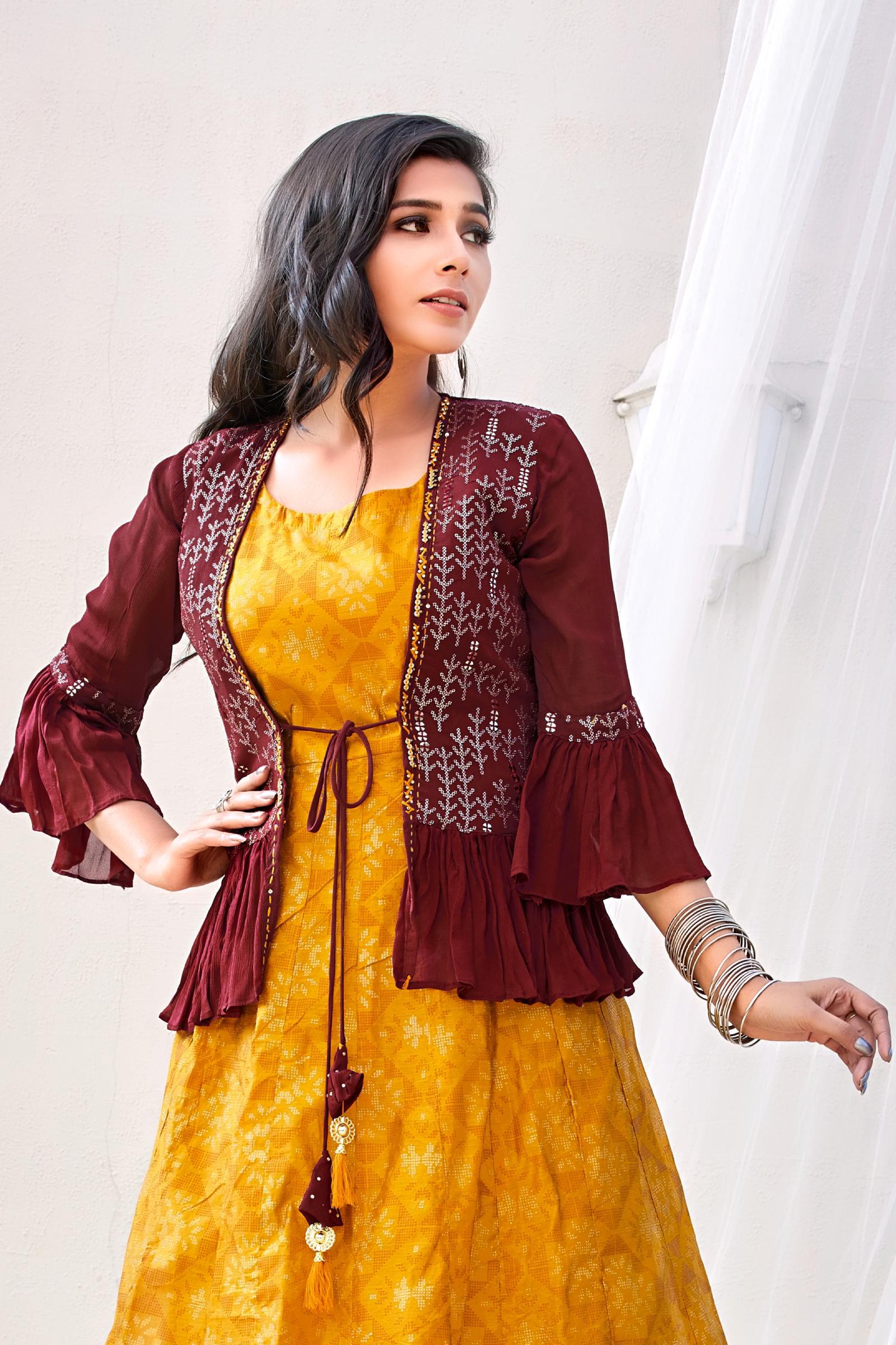 Buy Define Fashions Women Cotton Lycra Kurti with Jacket Latest Yellow Kurti  Designed for Casual Function wear at Amazon.in