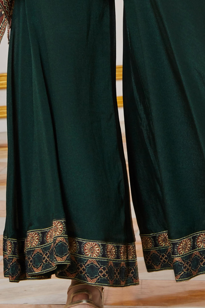 Brown with Bottle Green Kaftan Styled Printed Top with Palazzo Pants - Seasons Chennai