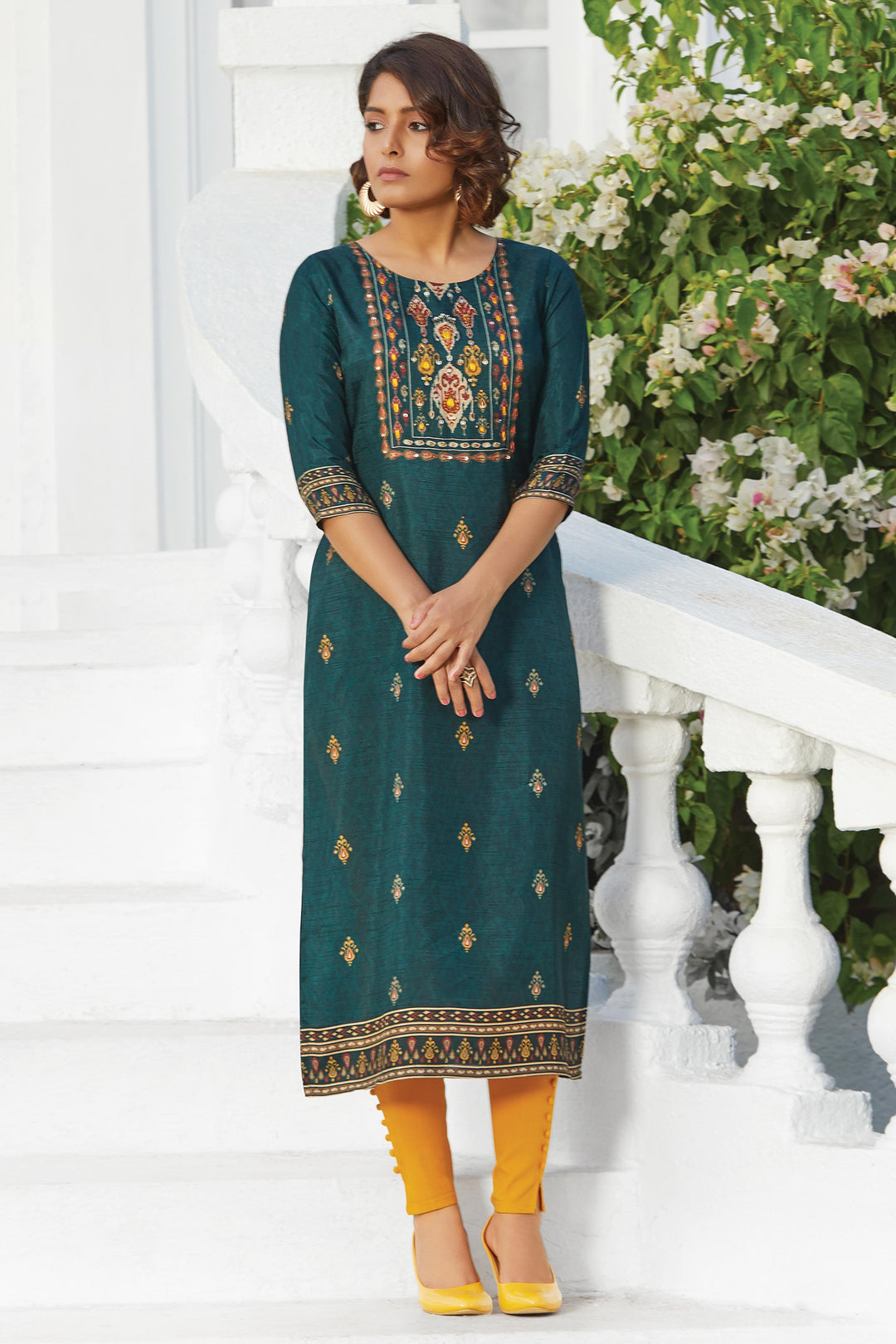 peacock green colour dress Peacock Green Embroidered Satin Gown