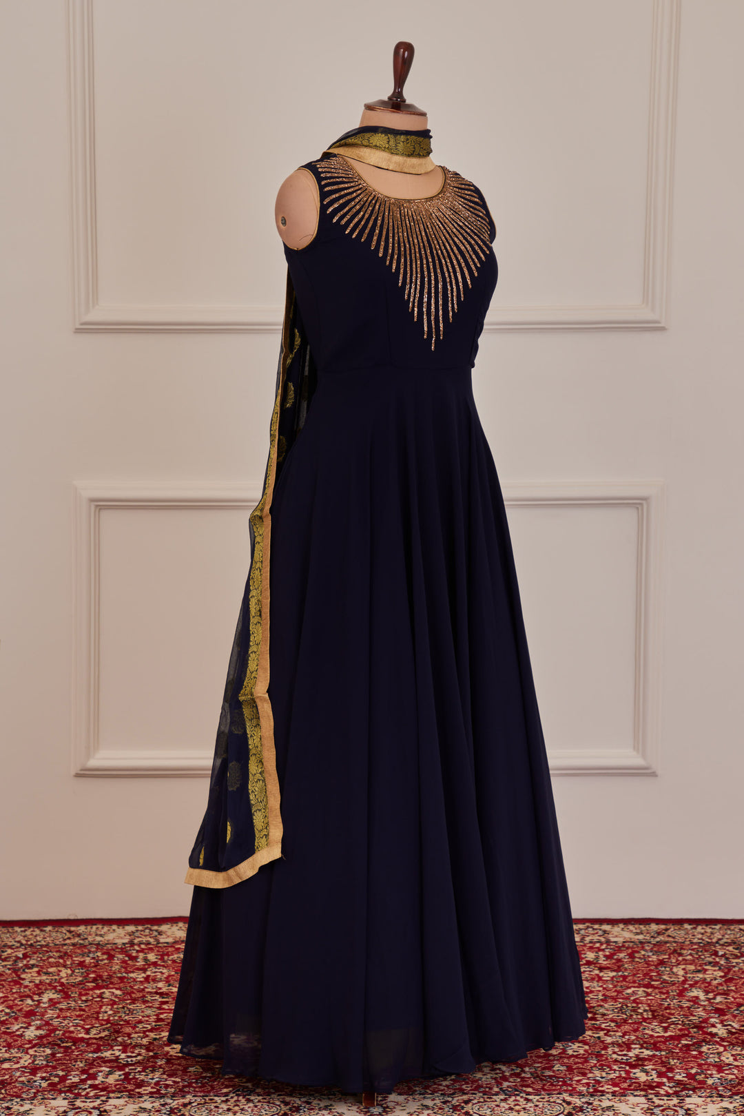 Navy Blue Stone work Floor Length Anarkali Suit