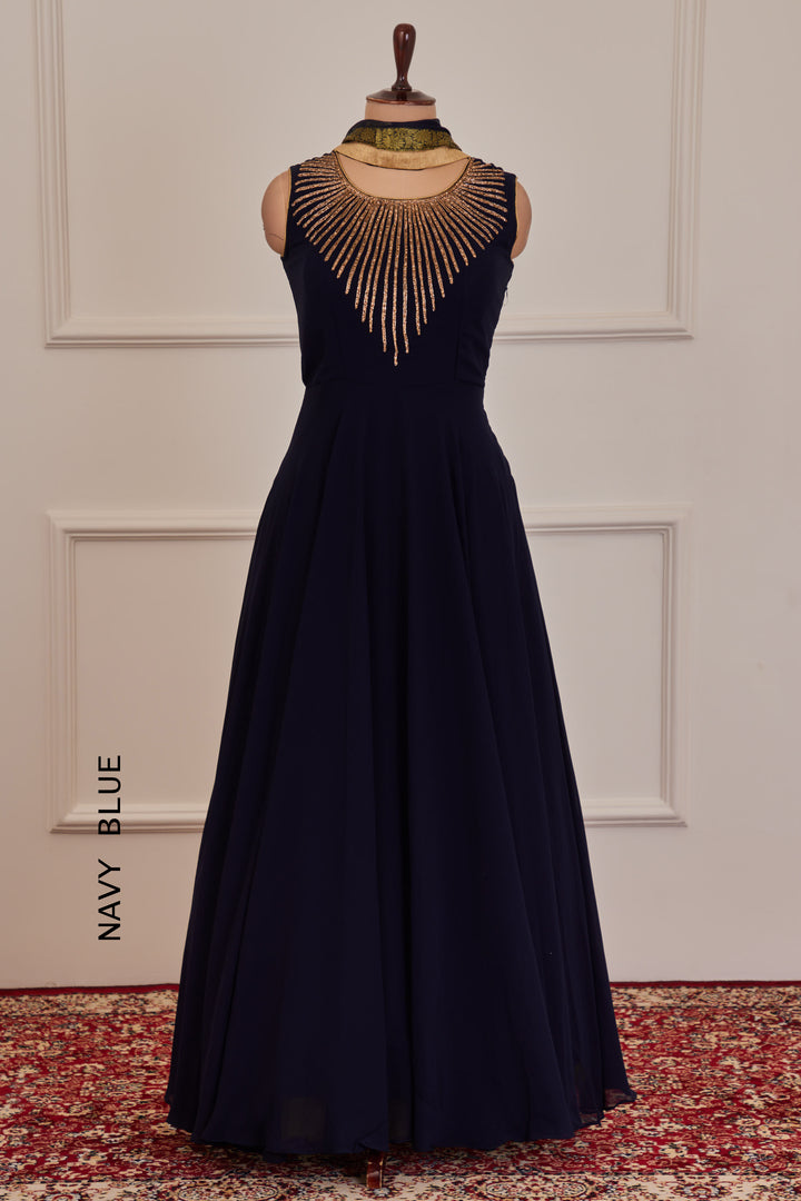 Navy Blue Stone work Floor Length Anarkali Suit