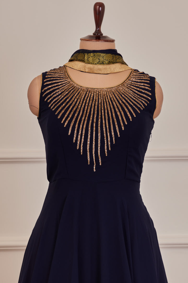 Navy Blue Stone work Floor Length Anarkali Suit